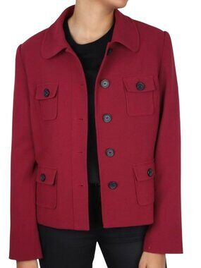 Karl Lagerfeld Cropped Blazer Currant Contrast Button Pockets Designer Size 4
